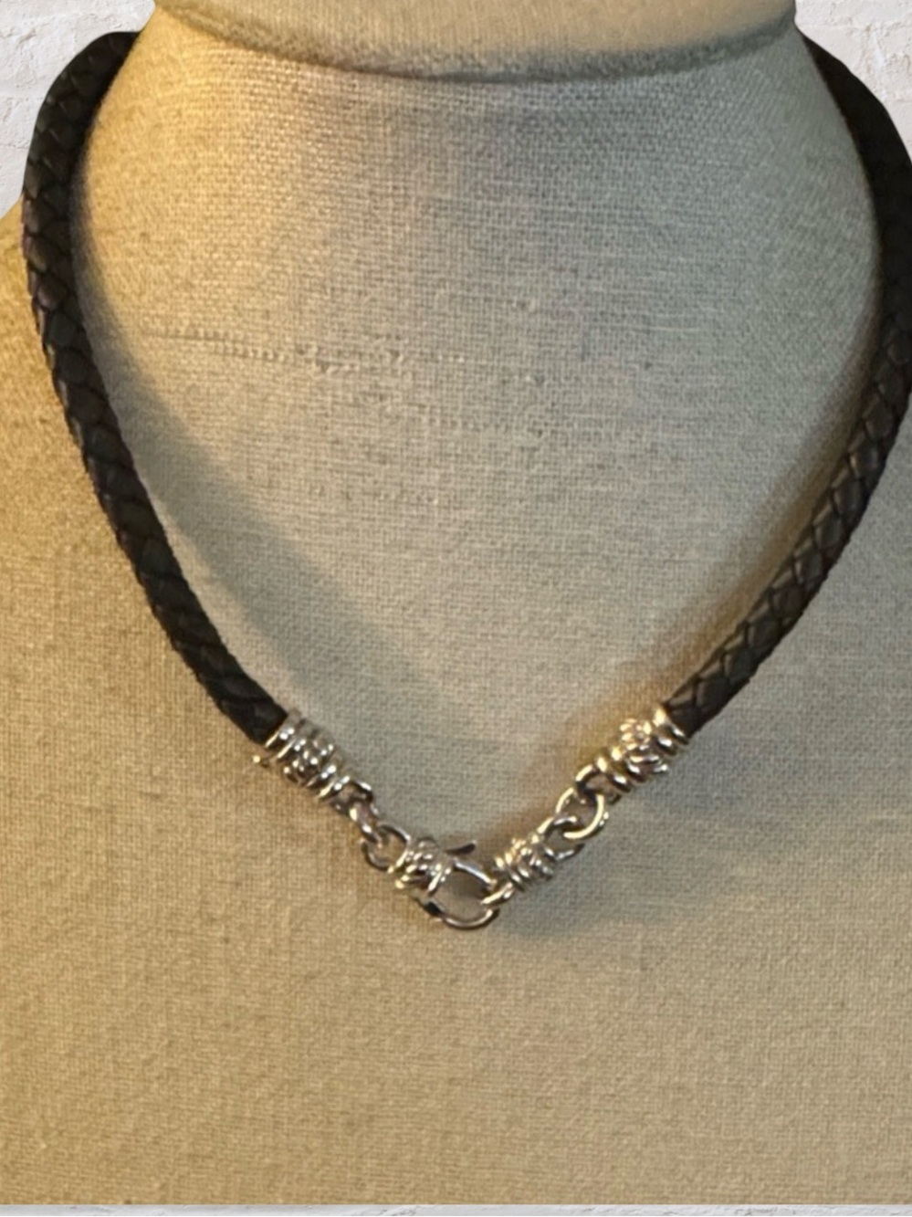 Judith Ripka Leather Braided Necklace with 925 Silver Clasp - Picture 2 of 4